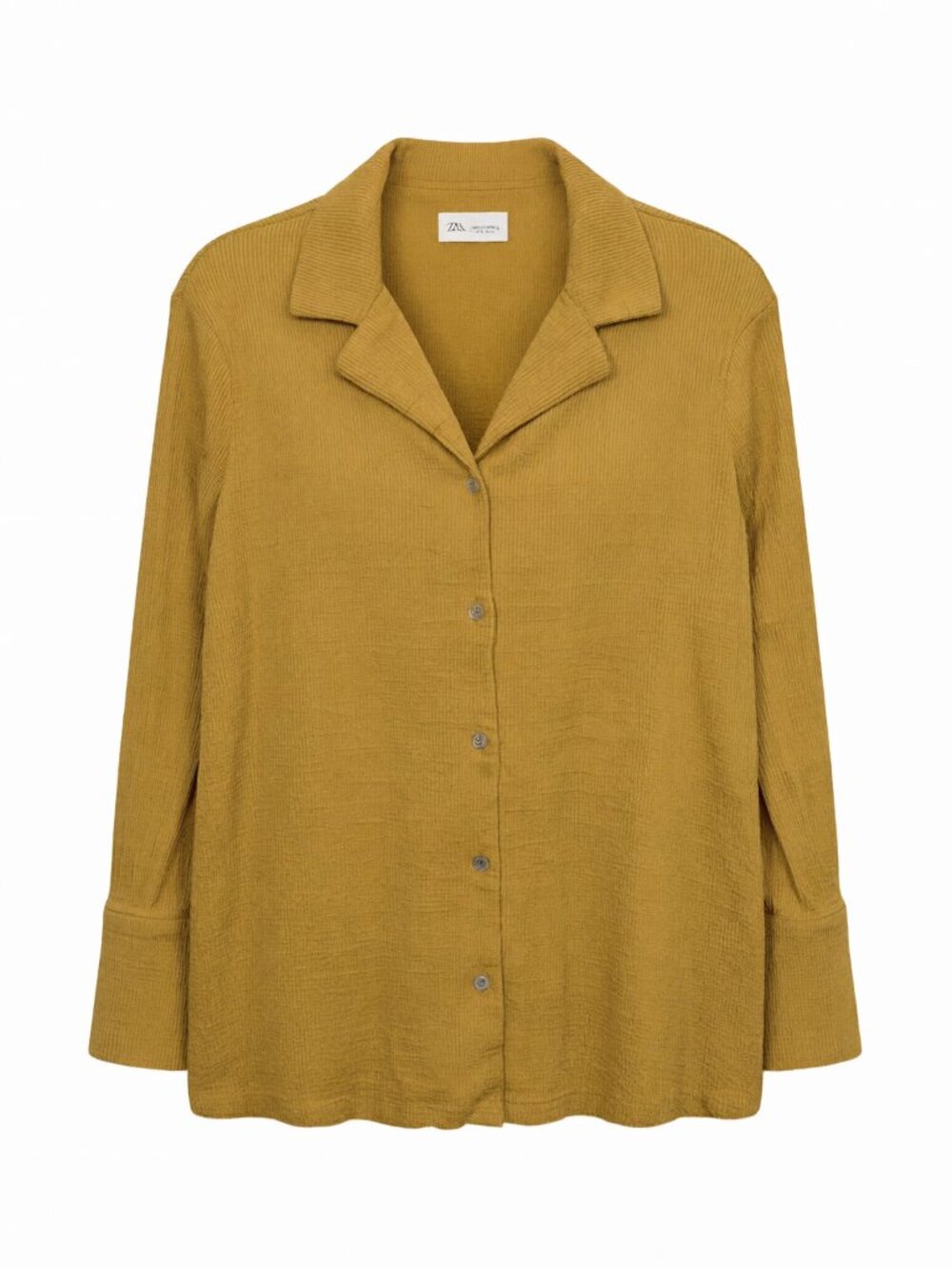 Wynne Collection Women's Button-Up Blouse L Yellow Cotton Long Sleeve Collared